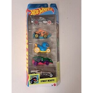 Hot Wheels Street Beasts 5 Cars  Includes Blue Duck New In Original Packaging